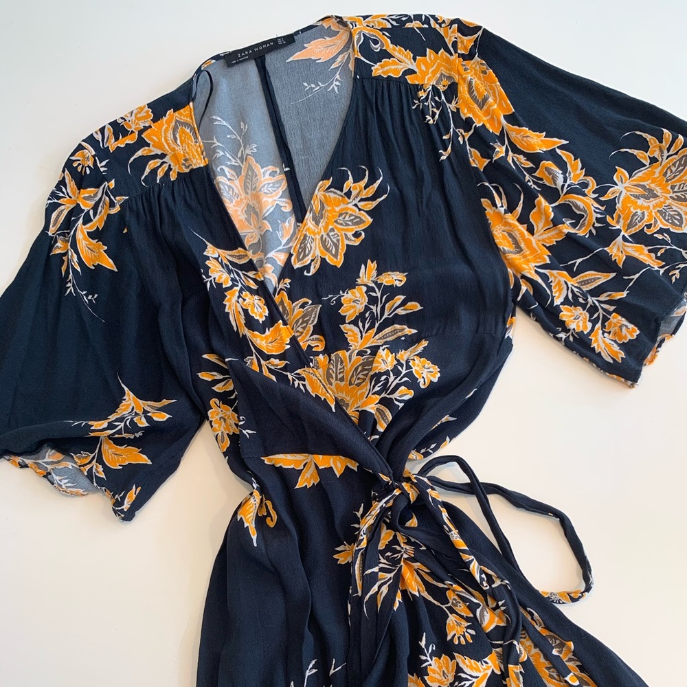 Zara flutter sleeve wrap dress